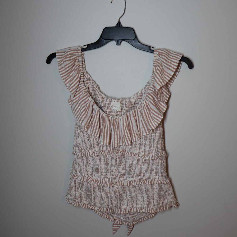 Anthropologie Striped Ruffle Sleeveless Top
